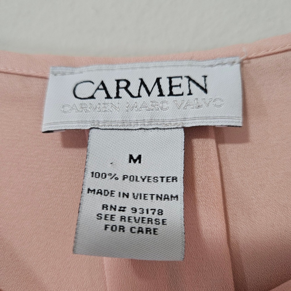 Carmen Marc Valvo Pink Pleated Flutter Sleeve‎ Blouse Top Medium - Picture 3 of 4